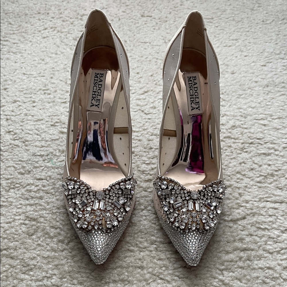 Badgley Mischka Silver Crystal Embellished Pointed Toe Heels